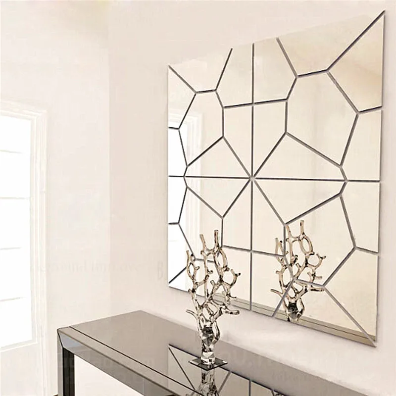 

7Pcs 18*18cm Moire Pattern Quare Mirror Tile Wall Stickers 3D Decal Mosaic Home Decoration DIY For Living Room Porch