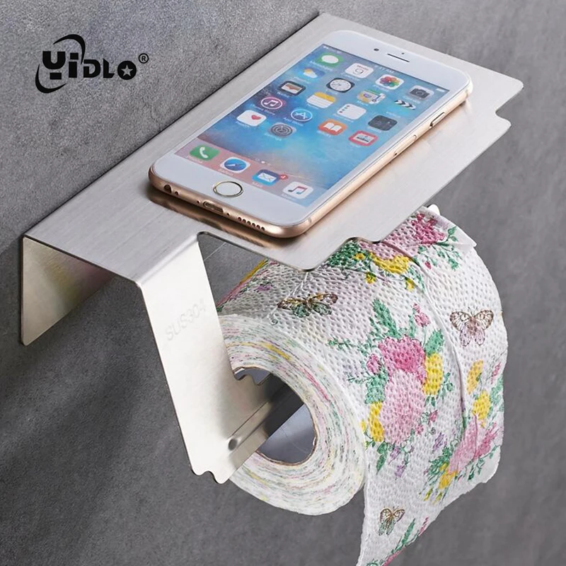 

Bathroom Shelves Stainless Steel Toilet Paper Holder Black Toilet Room Wall Mounted Phone Holder Suction Kitchen Paper Holder