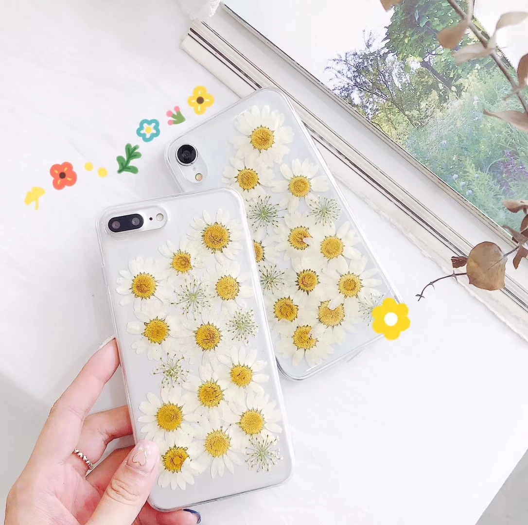 

Slim Real Dried Pressed Flower Daisy Soft Case Cover for OPPO A1 A3 A3s A5 A7 F1s A57 A59 A79 A83 R9s R11 R11s Plus R15 R17 Pro