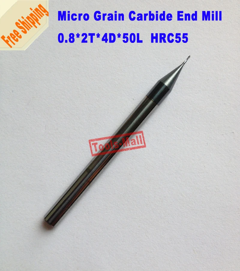 

5pcs 0.8mm MicroGrain Tungsten Carbide Flat EndMill 2 flutes HRC55 CNC Milling Cutters Router Bits