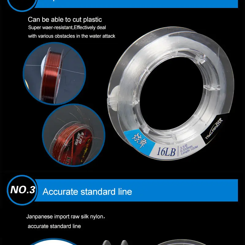 Tsurinoya 120 M 6LB-16LB прочная и эластичная Моноволокно импортная нейлоновая леска и устойчивая к истиранию леска