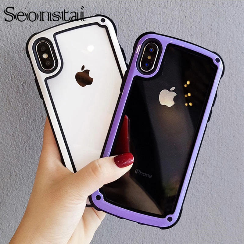 

Seonstai Shockproof Armor Case For iPhone XS XR 8 7 Plus Transparent Anti-knock Cover for iPhone 6 6S Plus XS Max Acrylic Cases