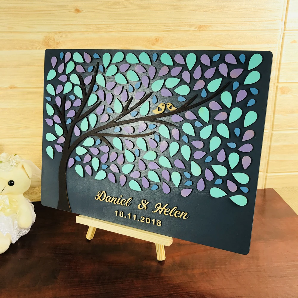 Personalized 3D Tree Wedding Guest Book ,For Wedding Unique Guest Book Gift,Mr & Mrs with tree and two birds Wedding Decor (7)