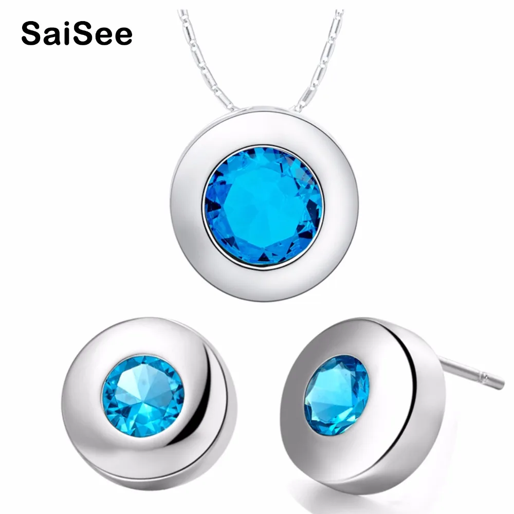 Buy Baby Blue Zircon 925 Sterling Silver Wedding Jewelry Sets Pendant/Necklace