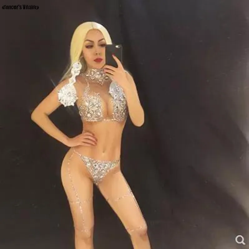 

Sparkly Crystals Jumpsuit Costume Steel pipe model Rompers Women Outfit Diamonds Bodysuit Party Wear Sexy clothing Dance Costum