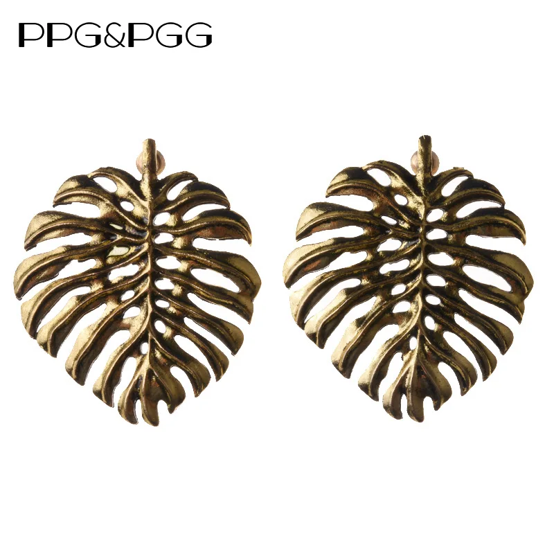 

PPG&PGG Punk Style Metal Leaf Vintage Earring for Women Pendant Plant Statement Earrings Cheap Alloy Jewelry Wholesale
