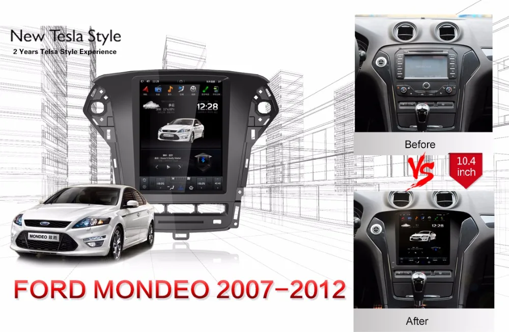 Cheap Android 1/2GB 16/32/64GB GPS Navi 10.4" Vertical Screen Tesla Style Car DVD Multimedia for Ford Mondeo 2007-12 with BT/RDS/Radio 0