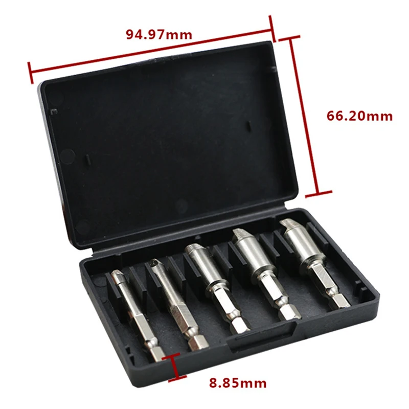 

5 pcs 1/4 Hex Shank HSS Damaged Screw Remover Broken Breakage Head Stripped Bolt Extractor Countersink Drill Bit Set