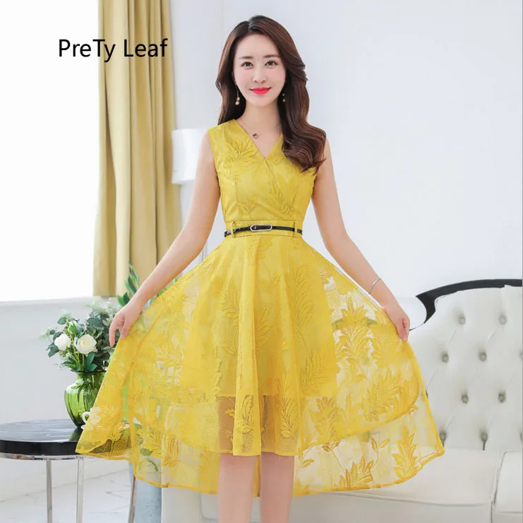 2018 Temperament Sleeveless V-neck Lace Dress | Женская одежда