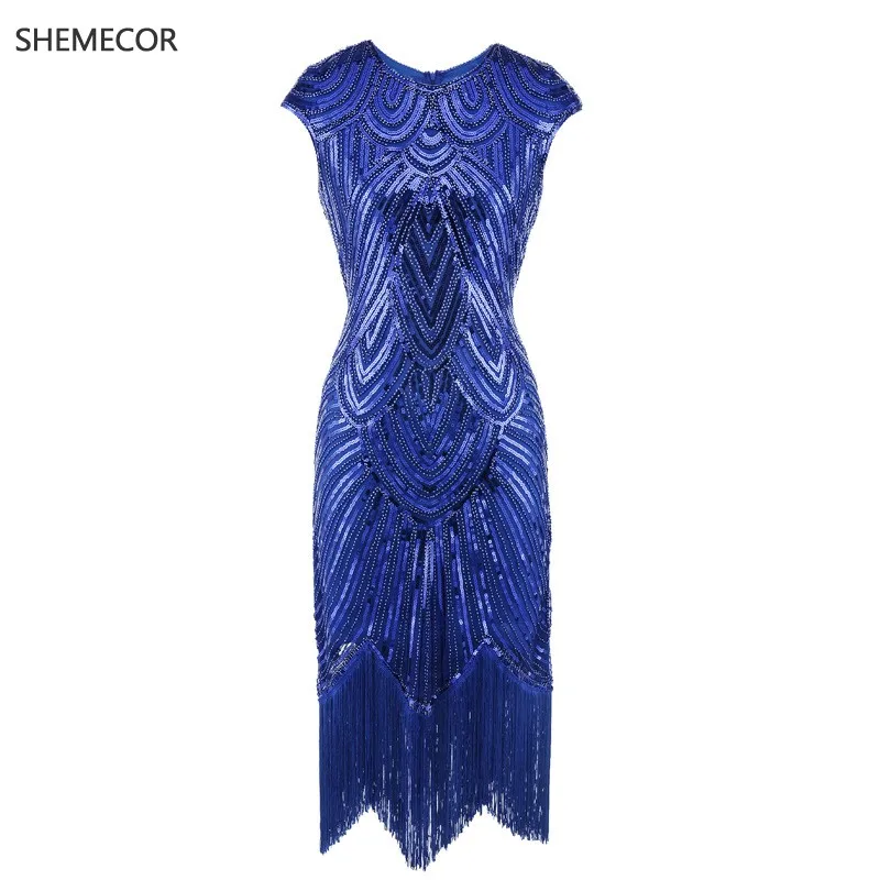 SHEMECOR 1920s Great Gatsby винтажные платья блестки бисер круглый вырез бахрома блестящее