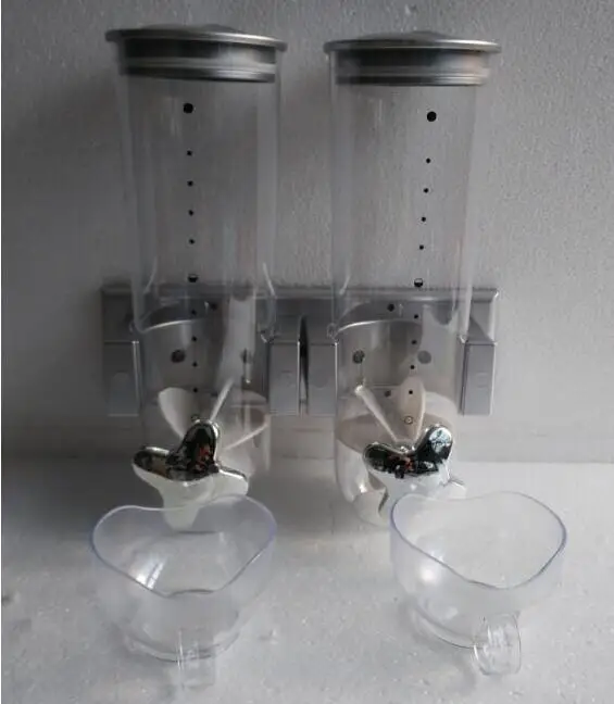 

2*1.5L Hotel or Kitchen Wall mounted Double lids plastic Cereal dispenser Food Storage Bottles with cups