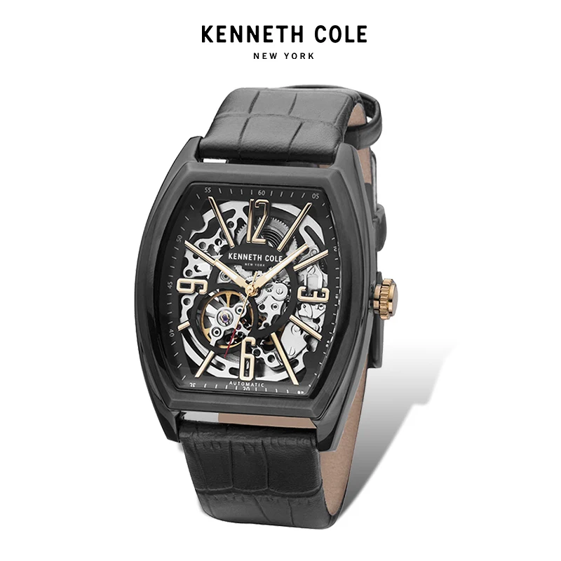 Kenneth Cole мужские деловые часы с черной кожаной пряжкой и большим квадратным циферблатом, автоматические часы класса люкс KC1750 - Цвет: Black