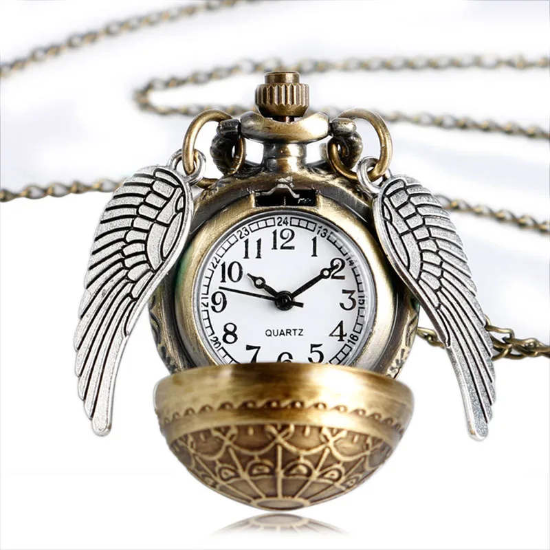 

Free Drop Shipping Elegant Harry Potter Golden Snitch Quartz Fob Pocket Watch With Sweater Necklace Chain