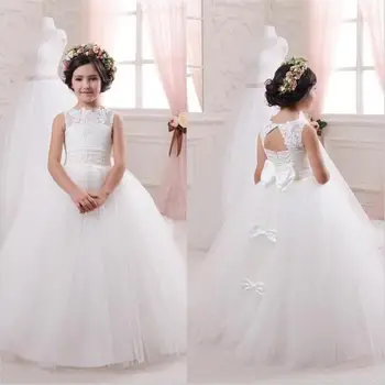 

2017 Latest Flower Girl Dresses Ball Gown Keyhole Bow Party Pageant Communion Dress for Wedding Little Girls Kids/Children Dress