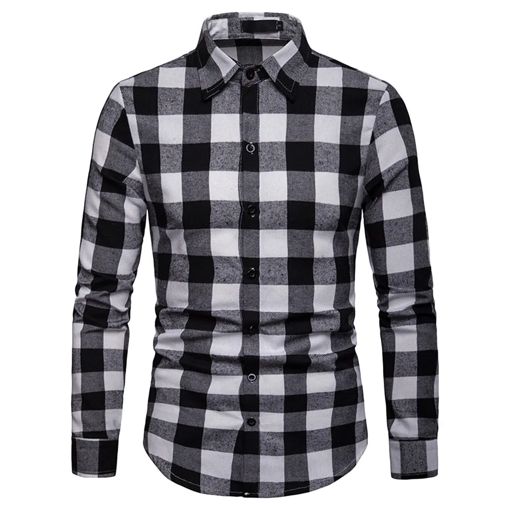 Formal Business Shirt Men‘s Long Sleeve Lattice Plaid Clothes Spring Autumn Plus Size Casual Blouse Camisa Social Shirts /PT - Цвет: Белый