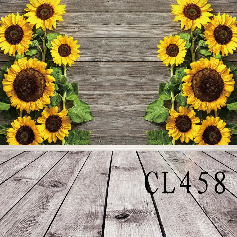 

Polyester Backdrop Background Photography Studio Props Wooden Board Sunflowers Photographic Photo Seamless Washable No Crease