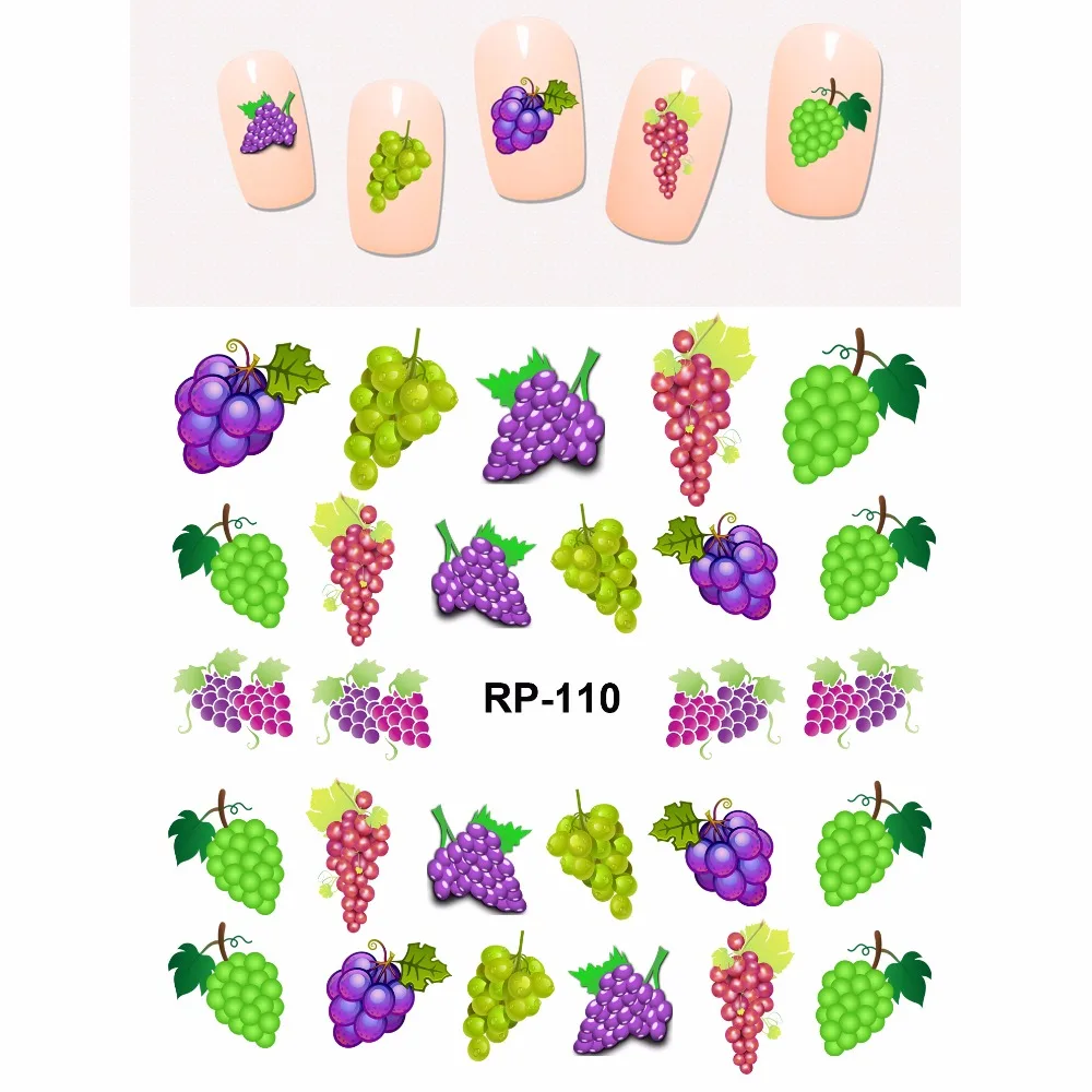 Искусство ногтей Красота наклейка на ногти водная наклейка слайдер мультфильм фрукты вишня клубника Виноград банан яблоко RP109-114