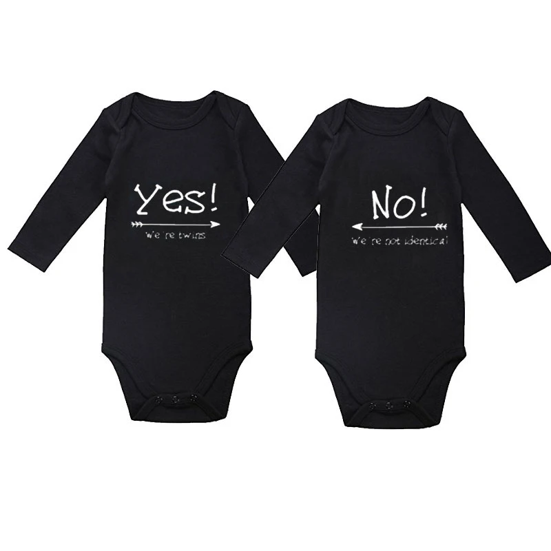 

Cutbutomind yes no we are twinsSet of 2 Long Sleeve Baby Outfit Boy Jumpsuit for Twin Boys Girls NB-12Months Baby Twins Gift Set