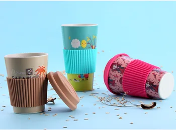 

Eco-friendly Bamboo Fiber Coffee Cup with Reusable Silicone Lid and Sleeve Drinks Cup Travel Gift 20pcs