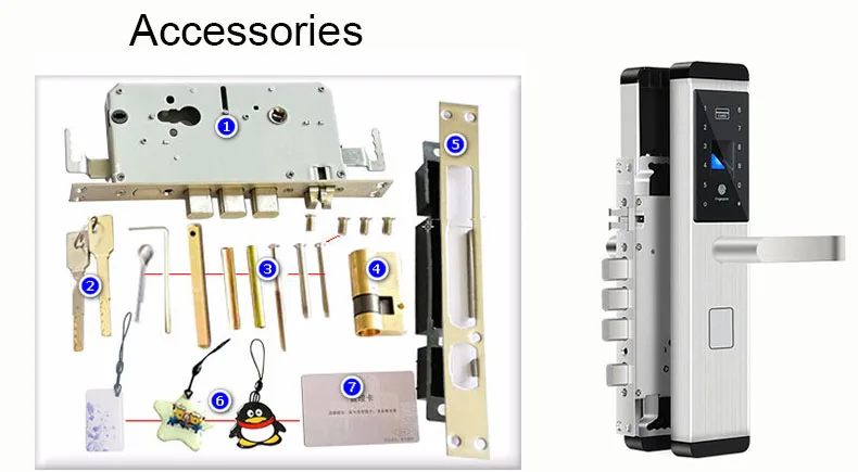 Fingerprint / Password / Key / Card 4 in 1 Door Lock Digital Electronic Smart Door Locks For Home Office Black Silver Red