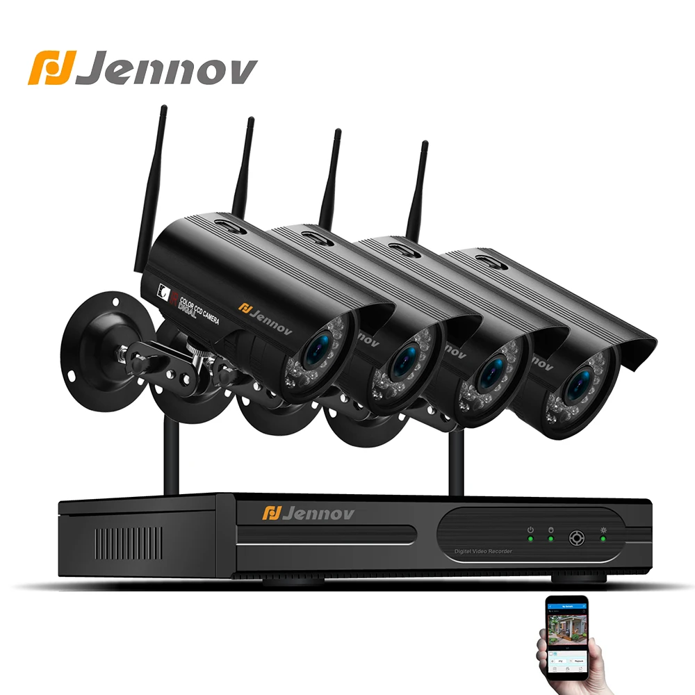 

Jennov 1.3MP 4CH Video Surveillance Kit Wireless Security Camera System NVR WIFI CCTV Set HDMI P2P Remote View IP Cam IR-Cut