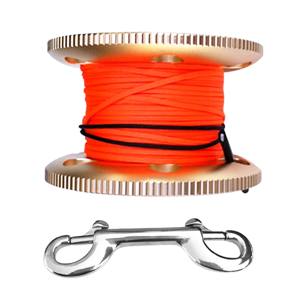 1 Pcs 50m Aluminum Alloy Scuba Diving Compact Finger Reel Guide Line Spool with Stainless Steel Snap Clip Diving Gear