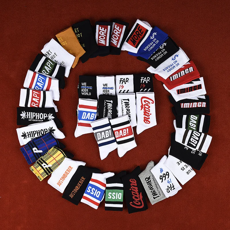

1 double Korean version of the new fashion hip hop cool socks in the tube sports letters original street skates unisex socks