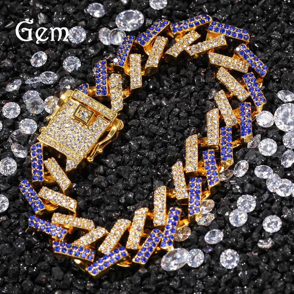 

Hip Hop Micro Paved Rhinestones Bling Iced Out Square Cuban Miami Link Chain Bracelets for Men Rapper Jewelry Gold Silver