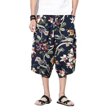 Шаровары-карандаш мужские летние с цветочным принтом Мужские штаны для бега пляжные брюки мужские s брюки в стиле хип-хоп укороченные широкие брюки 5XL