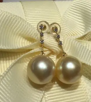 

free shipping >>>>noble jewelry NEW 10-11mm SouthSea round Drop Pearl Earring 18k