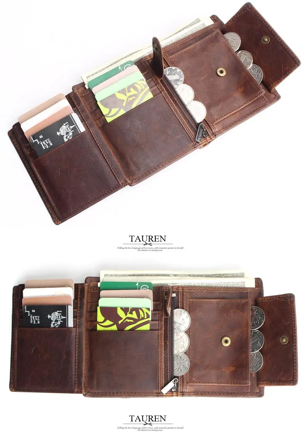 Винтажный дизайнерский мужской короткий кошелек из натуральной воловьей кожи с отделением для карт и отделением для монет