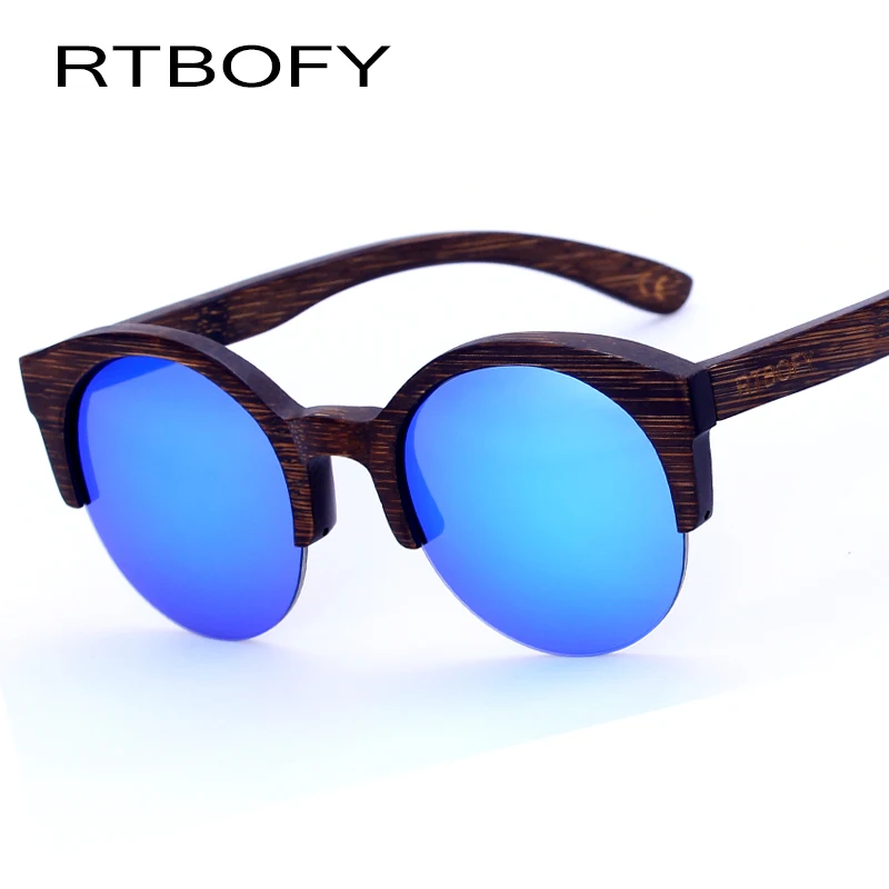 

RTBOFY Wood Sunglasses Women Brand Designer Cat Eye Half Bamboo Sun Glasses HD Lens Anti-Reflective UV400 Eyewear Sunglasses