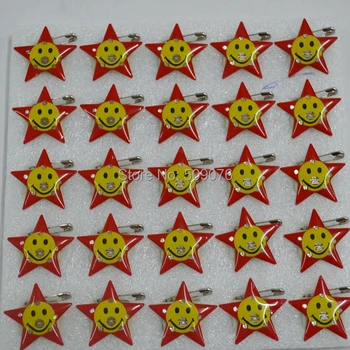 

Free shipping 50pcs/lot Smile Satr LED Flashing Badge Brooch Light Up Pins Kids Party Gifts