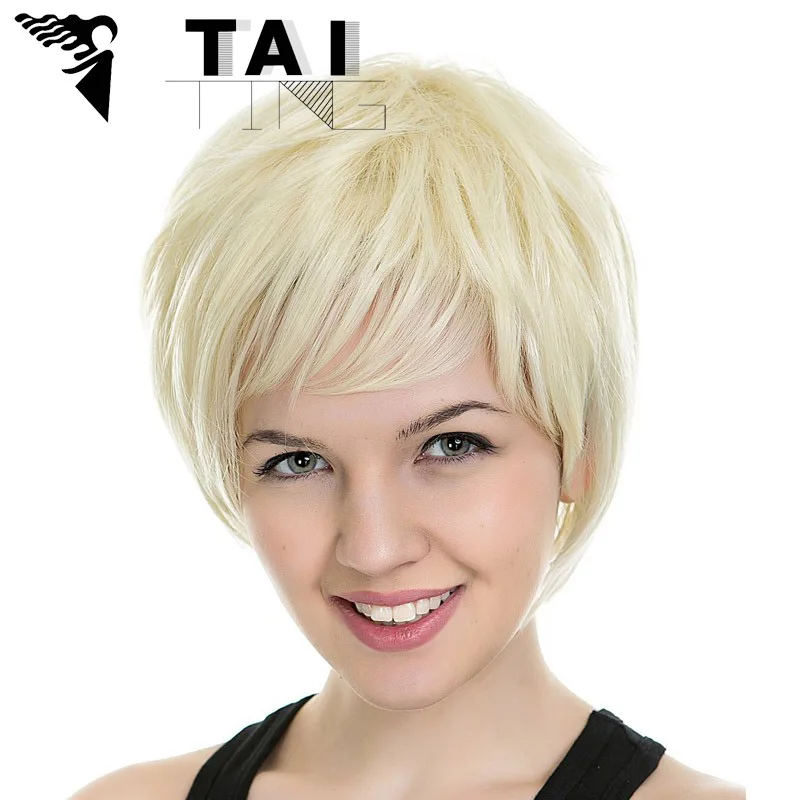 Perucas Synthetic Short Curly Hair Wigs Dark Root Short Pixie Cut