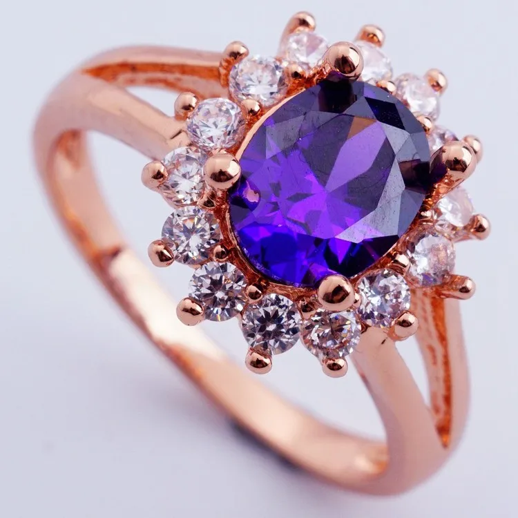 Yunkingdom новые кольца цвета розового золота для женщин фиолетовые кольца с кубическим цирконием для свадебного банкета для женщин ювелирные изделия H2502