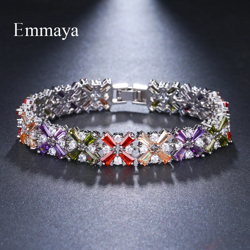 

Emmaya Brand Elegance Charm AAA Cubic Zircon Multicolor Plant Crystal Bracelets For Women Popular Jewelry Wedding Party Gift