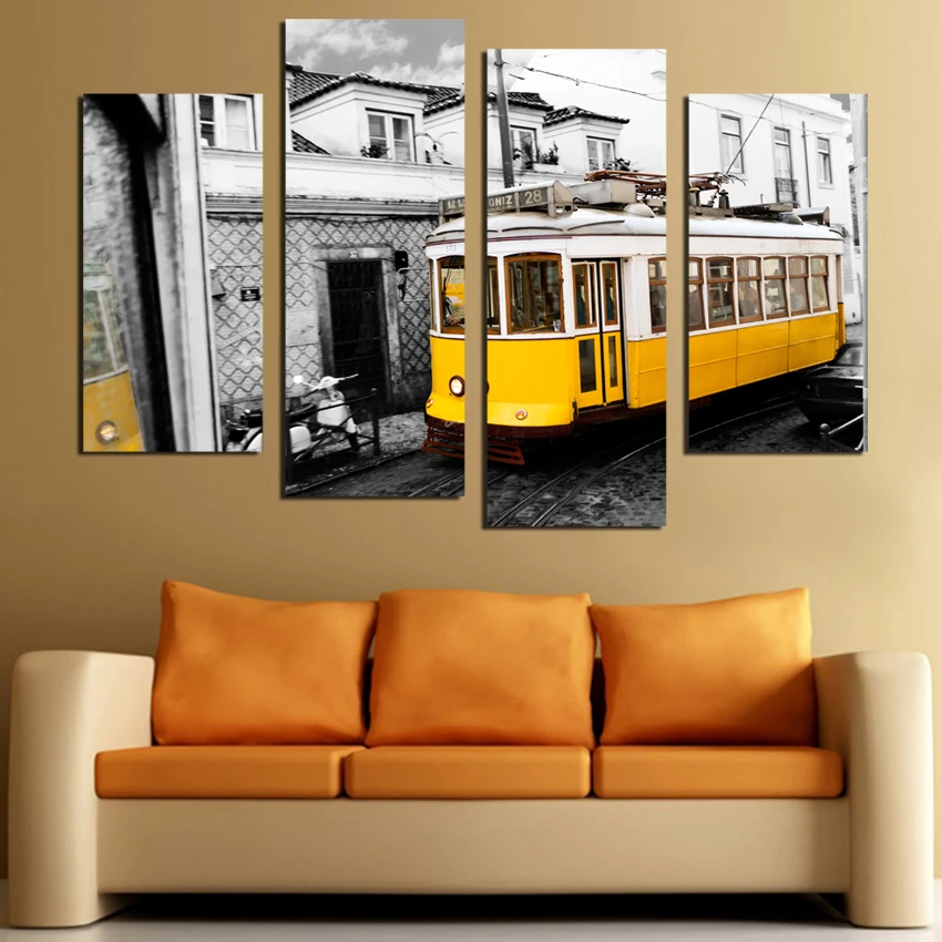 4 шт. Картина на холсте желтая автобус|art pictures|picture for living roomwall art picture |