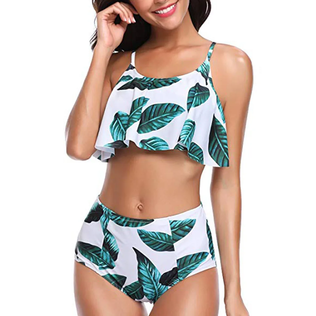 

Girls swimming suit Women Ruffled Print tankini Tube up Two Pieces Bikini Push-Up Swimsuit Swimwear Beachwear bikini girl 2019