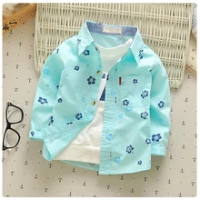 Одежда для маленьких мальчиков, рубашки для детей от 0 до 6 лет, г., Весенняя детская одежда из чистого хлопка с длинными рукавами Повседневное с принтом, модные детские рубашки для малышей