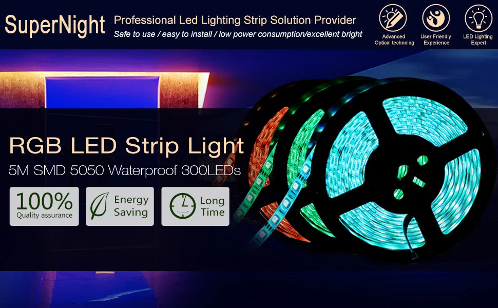 5050 SMD RGB LED Strip Light Kit 5M 60LEDsm DC 12V Waterproof IP65 Lamp Band with IR Remote Controller Power Adapter US EU Plug (13)
