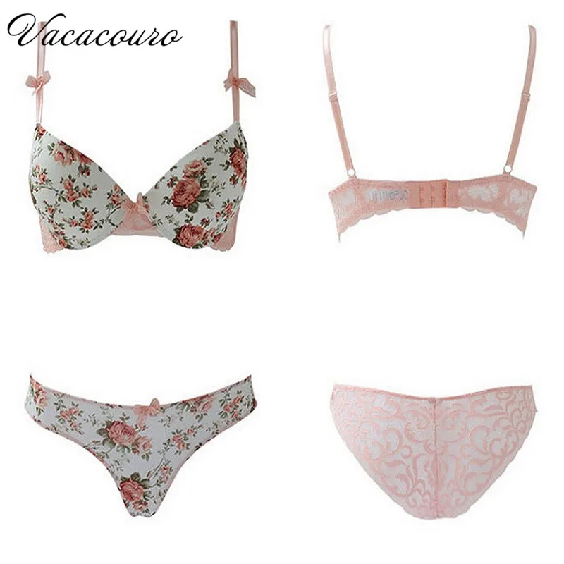 Plus Size Bra Set Underwear Women Vintage Flower Lingerie Set Lace