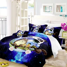 3D Cartoon Bedding Set White Cat Totoro Design Duvet Cover Set Purple Galaxy Bedding Child Natural Scenery Bedclothes 3Pcs D49