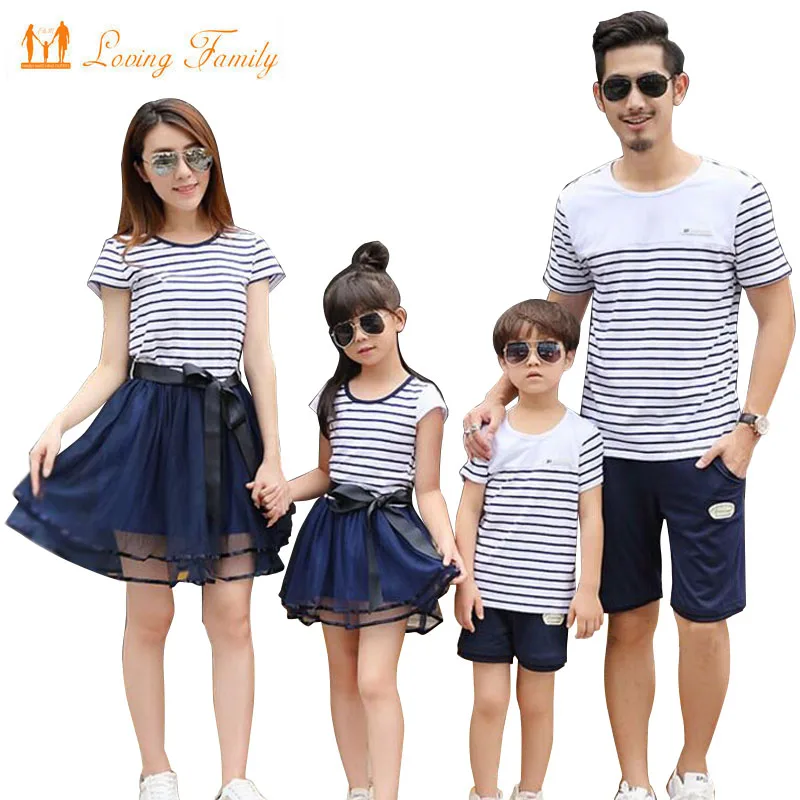 

2019 Summer Style Matching Family Clothing Striped T-shirt shorts Mother Daughter dresses Father Son Family Matching Outfits