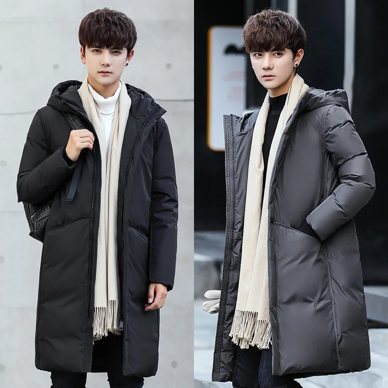 

New men's down jacket men's long jacket coat youth warm hooded Korean elf-cultivation white duck down parkas