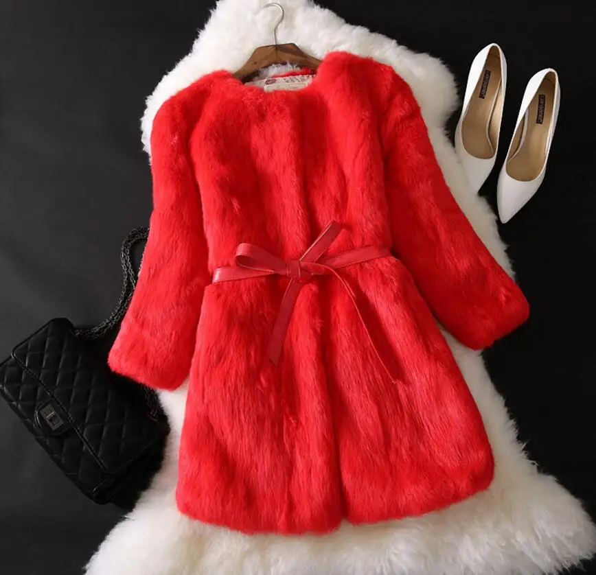 Круглый воротник Роскошная цельная кожа фабричная и розничная пальто из натурального кроличьего меха tsr275 - Цвет: Red