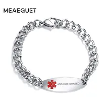 Meaeguet заказной гравировкой крови тоньше медицинский оповещения ID браслет из нержавеющей стали цепи для женщин ювелирные изделия не аллергия
