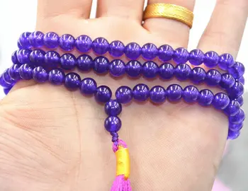 

8mm stone Buddhist Amethyst 108 Prayer Beads Mala Bracelet Necklace