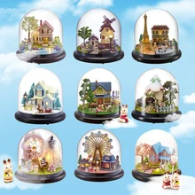 Кукольные домики Каса миниатюрный DIY кукольный домик с мебелью Прозрачная крышка Деревянный Мини-домик игрушки для детей Рождественский подарок# G