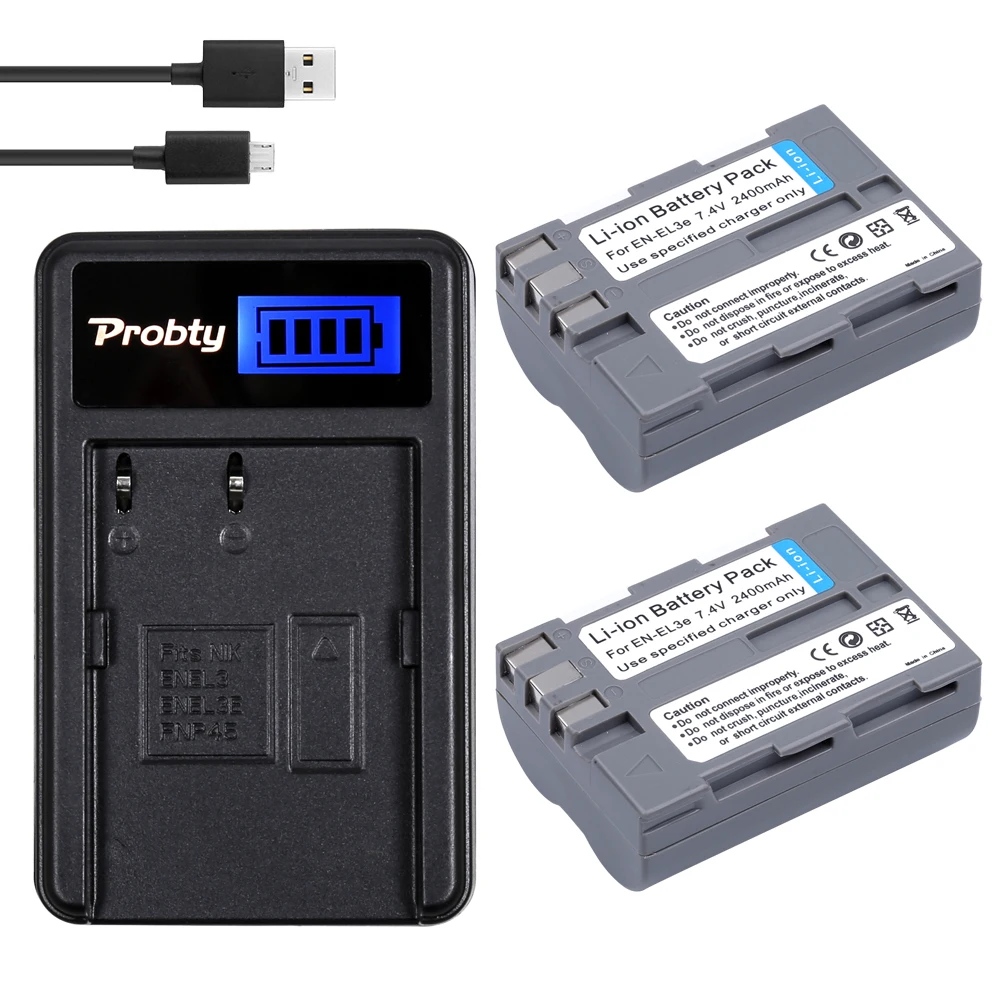 PROBTY 2 шт. EN-EL3e RU EL3e ENEL3e 2400 мА/ч Камера bateria Батареи AKKU + ЖК-дисплей USB Зарядное