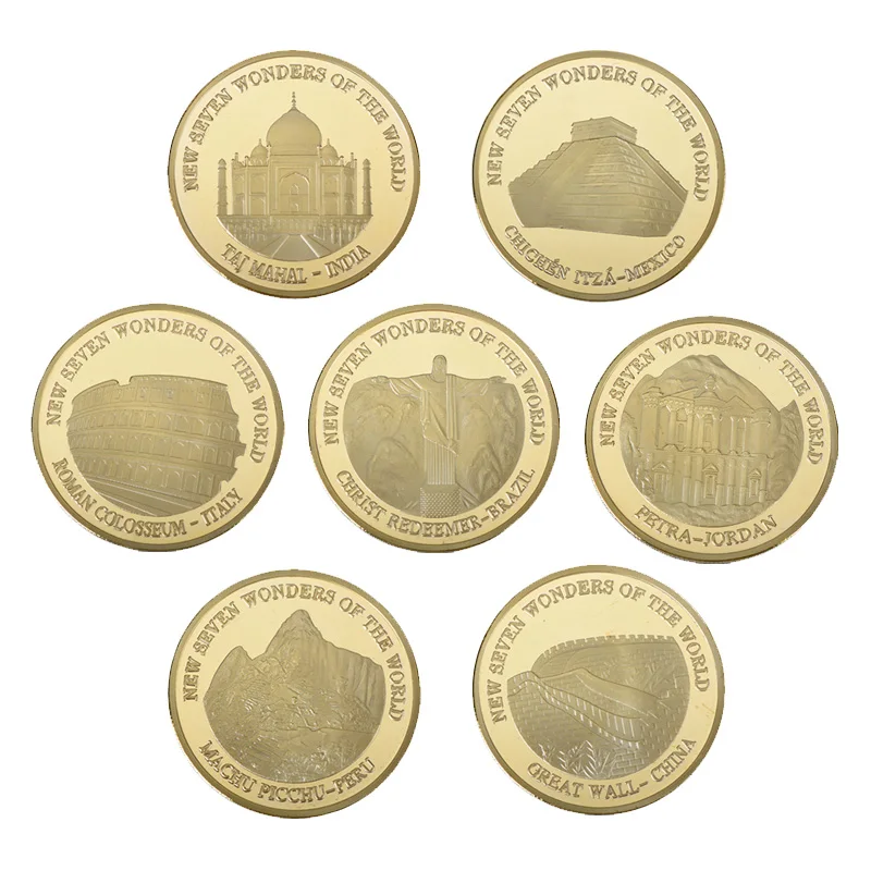 WR-Seven-Wonders-Gold-Plated-Coin-7pcs-World-Wonders-Golden-Challenge-Coin-with-Case-for-Collectible